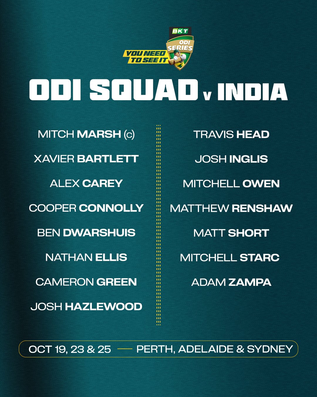 Australia vs India 2025 Australia squad 1
